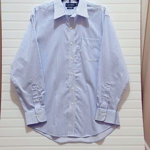 EUC Ralph Lauren Mens Oxford Shirt 16 32/33 Blue Striped Non Iron 100% Cotton